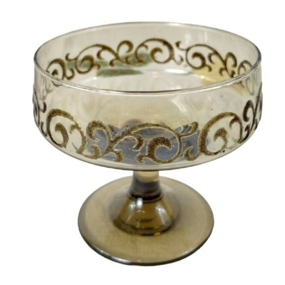 Vintage Libbey Brown Swirl 1970s Prado 2 Piece Champagne Goblets Dessert Bowls - Picture 8 of 16